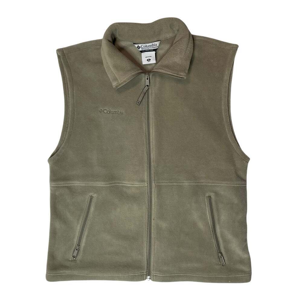 Columbia Fleece Vest Mens Medium Tan Full Zip Outdoor - Picture 1 of 7